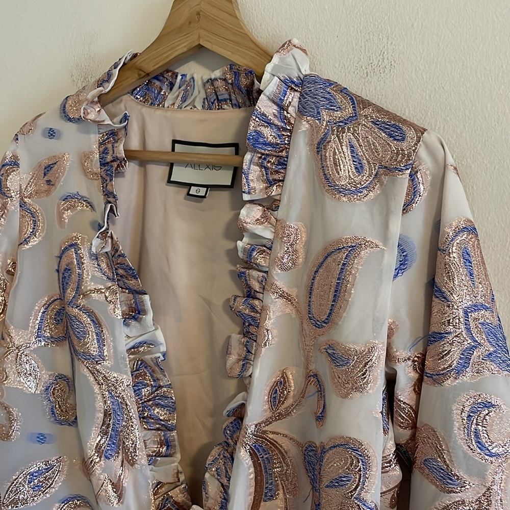 Alexis Pink Paisley Satin Ruffle Tie-Front Blouse - Picture 8 of 11